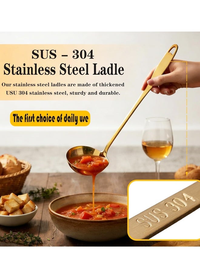 2PCS 10 Inch Gold Stainless Steel Soup Ladle Kitchen Cooking Spoon - Image 3