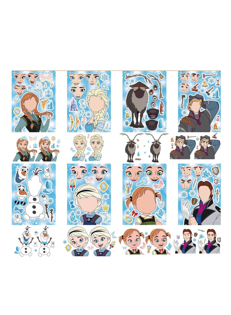 8 أوراق من ملصقات ديزني فروزن إلسا آنا اللطيفة يمكنك صنعها بنفسك لتزيين غرفة الحفلات وألعاب الألغاز اصنع ملصقات وجهك بنفسك ألعاب تعليمية - Image 1