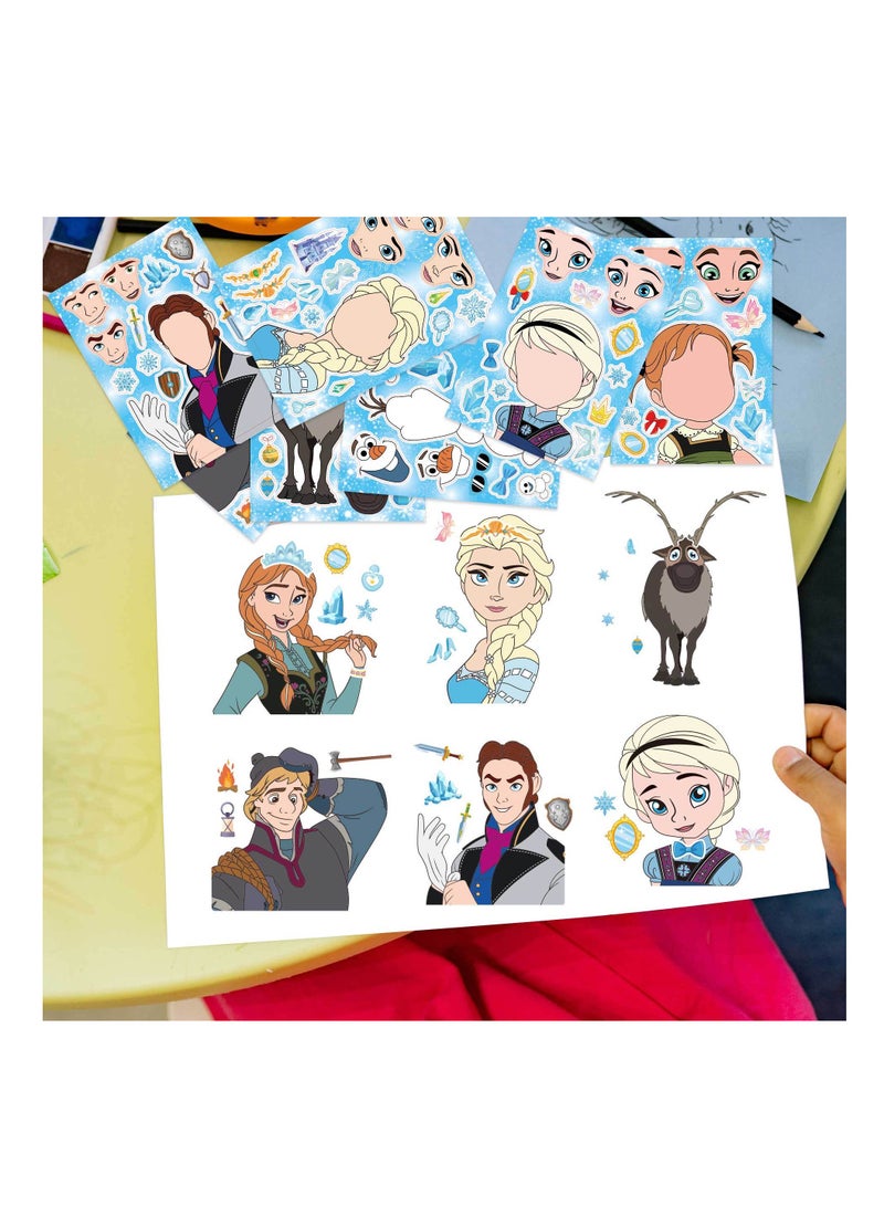 8 أوراق من ملصقات ديزني فروزن إلسا آنا اللطيفة يمكنك صنعها بنفسك لتزيين غرفة الحفلات وألعاب الألغاز اصنع ملصقات وجهك بنفسك ألعاب تعليمية - Image 3