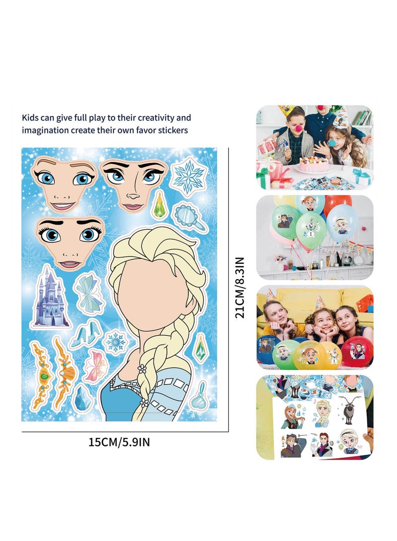 8 أوراق من ملصقات ديزني فروزن إلسا آنا اللطيفة يمكنك صنعها بنفسك لتزيين غرفة الحفلات وألعاب الألغاز اصنع ملصقات وجهك بنفسك ألعاب تعليمية - Image 4