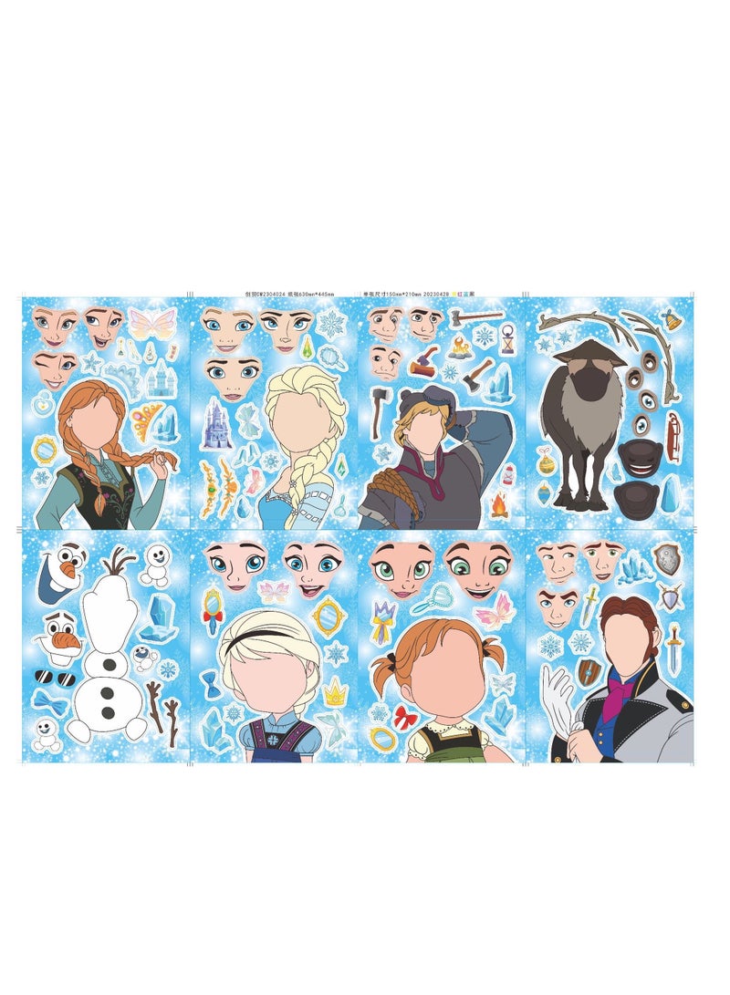 8 أوراق من ملصقات ديزني فروزن إلسا آنا اللطيفة يمكنك صنعها بنفسك لتزيين غرفة الحفلات وألعاب الألغاز اصنع ملصقات وجهك بنفسك ألعاب تعليمية - Image 5