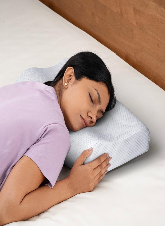 Wakefit Shape-Sensing Contour Pillow | Memory Foam with Shape-Adaptive Support | Neck & Shoulder Pain Relief | White| 19.5 x 11.5 x 4 inch | Set of 2 - Image 2