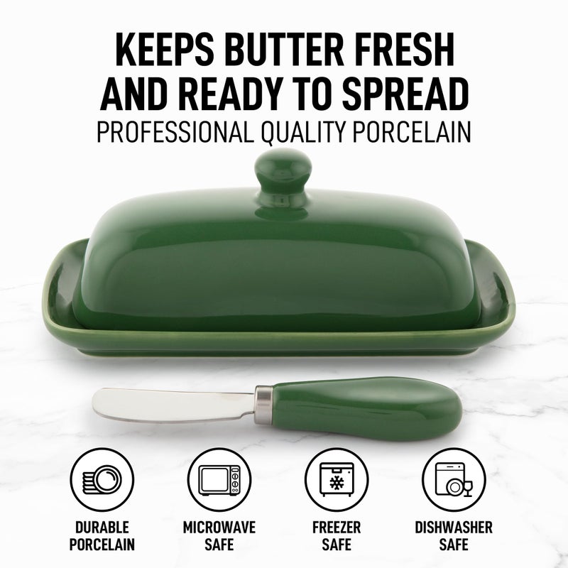Zulay Kitchen Zulay Butter Dish With Lid For Countertop - Porcelain Jade, Ceramic Butter Dish with Knob Handle Great for Cooking - Elegant Design Butter Holder - Durable & Sturdy Butter Keeper - Jade - Image 2