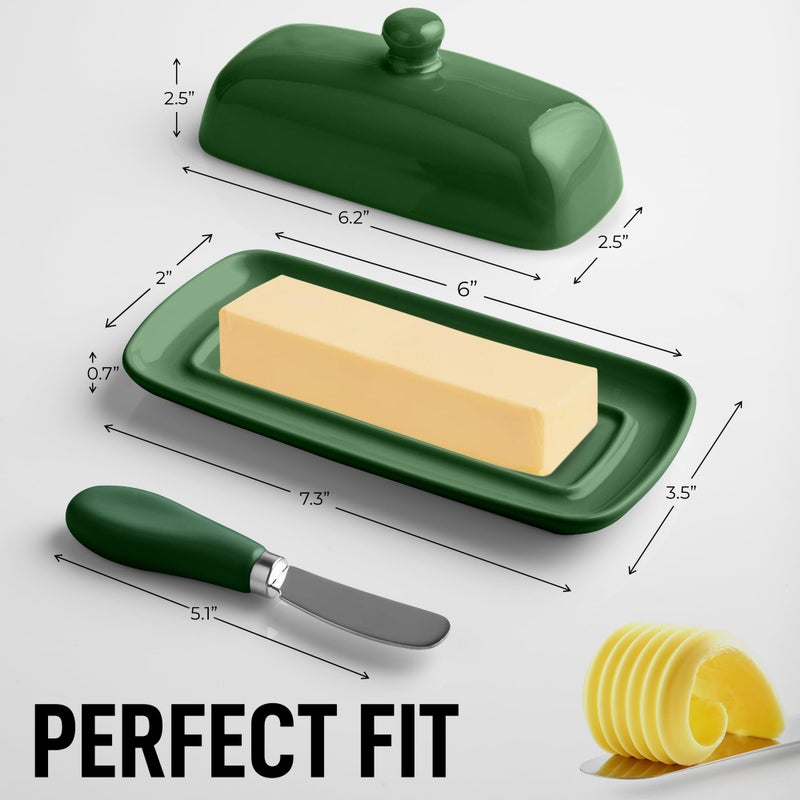 Zulay Kitchen Zulay Butter Dish With Lid For Countertop - Porcelain Jade, Ceramic Butter Dish with Knob Handle Great for Cooking - Elegant Design Butter Holder - Durable & Sturdy Butter Keeper - Jade - Image 3