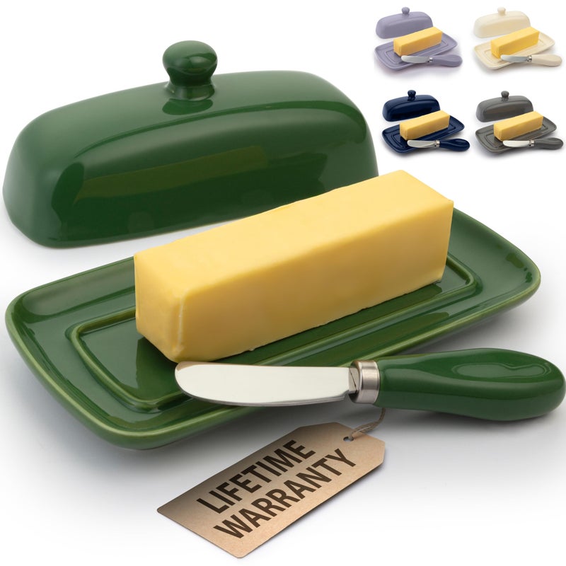 Zulay Kitchen Zulay Butter Dish With Lid For Countertop - Porcelain Jade, Ceramic Butter Dish with Knob Handle Great for Cooking - Elegant Design Butter Holder - Durable & Sturdy Butter Keeper - Jade - Image 1