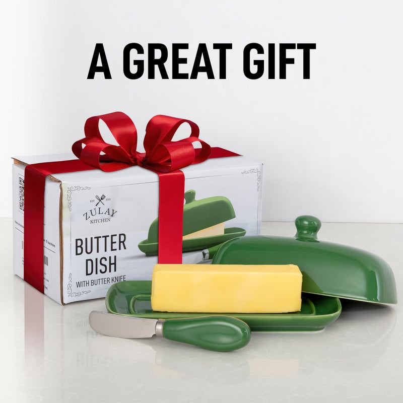 Zulay Kitchen Zulay Butter Dish With Lid For Countertop - Porcelain Jade, Ceramic Butter Dish with Knob Handle Great for Cooking - Elegant Design Butter Holder - Durable & Sturdy Butter Keeper - Jade - Image 5