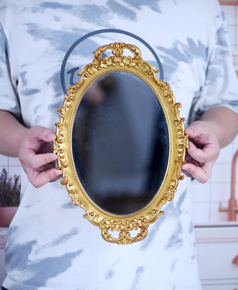 Tstarer Vintage Decorative Gold Framed Mirror, Small Oval Wall Hanging Mirror -Small- 9.6" W x 14.3" L (Gold) - Image 2