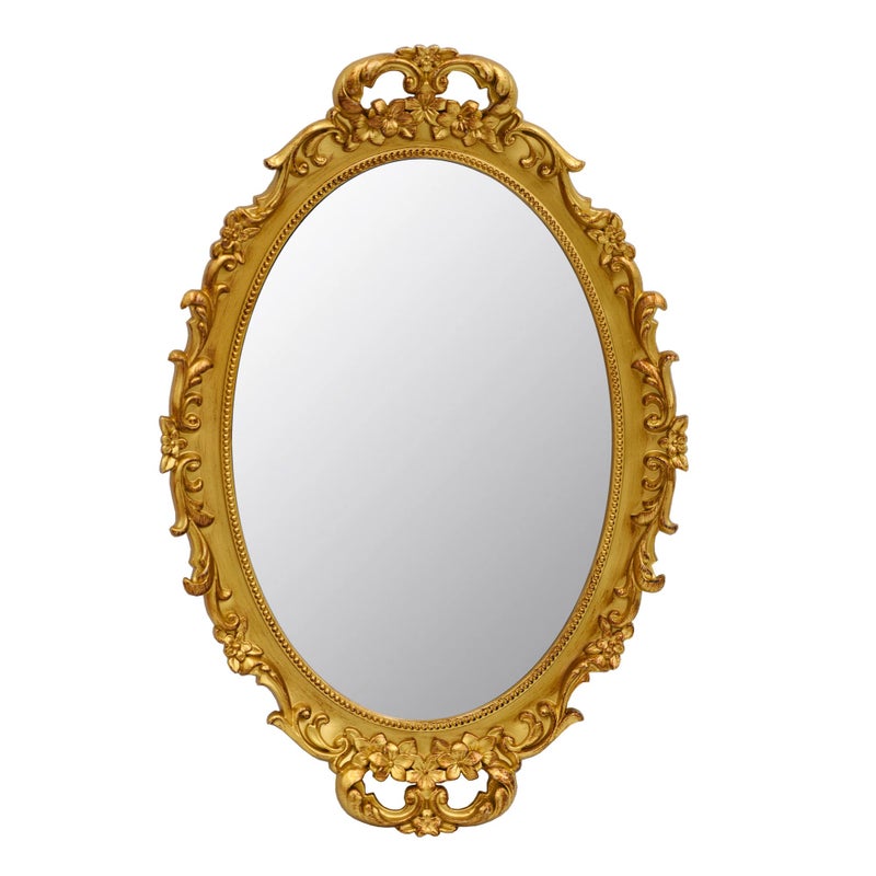 Tstarer Vintage Decorative Gold Framed Mirror, Small Oval Wall Hanging Mirror -Small- 9.6" W x 14.3" L (Gold) - Image 1
