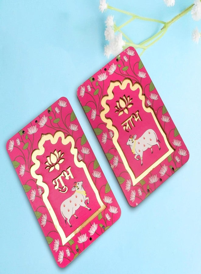 ProKart MDF 1 Pair Lotus & Cow Shubh Labh for Door Entrance | Lotus Shubh Labh hangings for Puja Return Gifts | Decorative Hangings for Home, Ganpati, Navratri & Diwali Decoration (Pink, 4 Inches) - Image 2