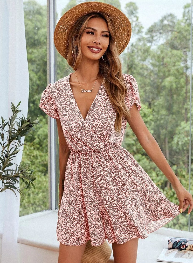 All Over Print Petal Sleeve Romper  - Image 1