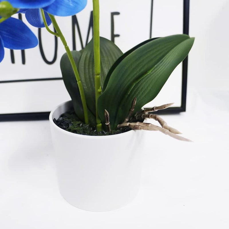 Omygarden Blue Orchid Artificial Flowers in Pot, Fake Potted Orchid Flowers, Decoration for Home Office Wedding - Image 3