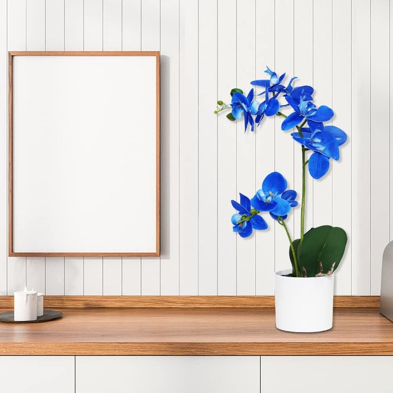 Omygarden Blue Orchid Artificial Flowers in Pot, Fake Potted Orchid Flowers, Decoration for Home Office Wedding - Image 4