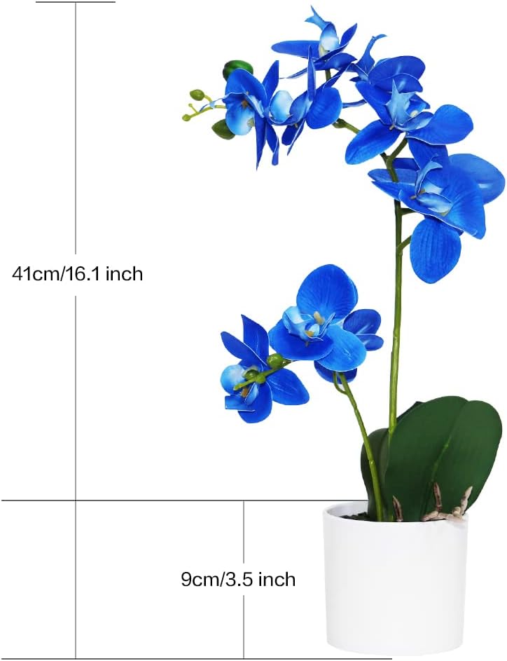 Omygarden Blue Orchid Artificial Flowers in Pot, Fake Potted Orchid Flowers, Decoration for Home Office Wedding - Image 1