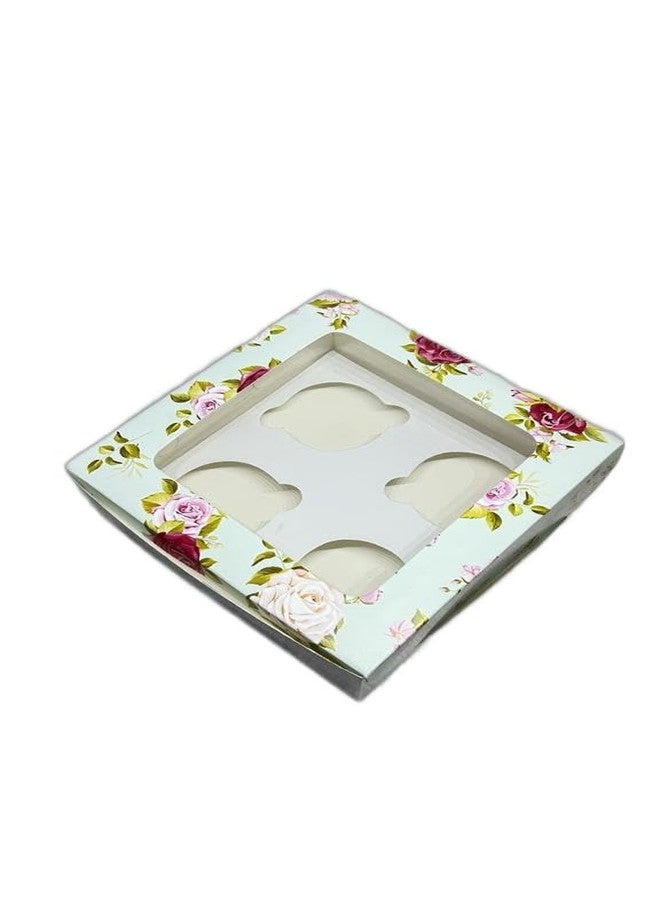 Baekence Cupcake boxes for 4 Green Flower Prints, Pack of 50 pcs - Image 1