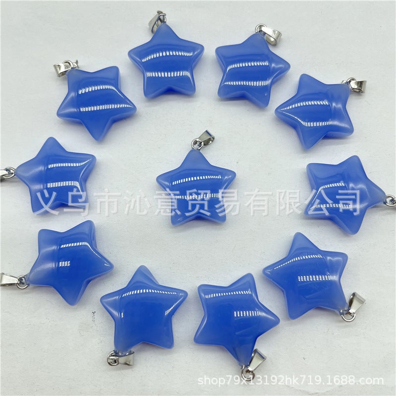Generic Natural Stone Crystal Agate Pendant Necklace Star Blue (glass) 