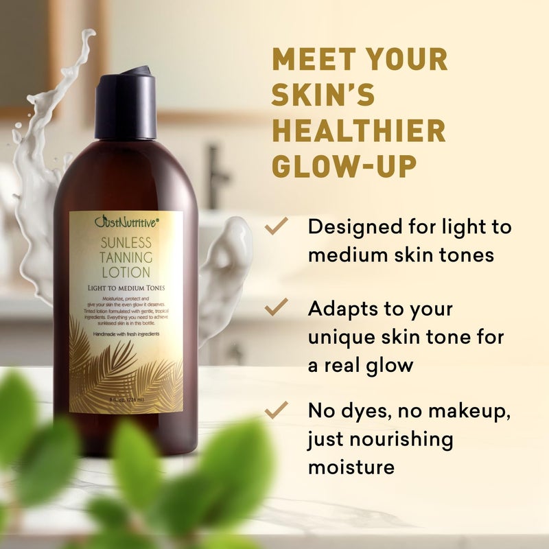 Just Nutritive Sunless Tanning Lotion - Light to Medium tones | Indoor Self- Tanner | Body Tanning Lotion | Sun- Kissed Glow| Bronzer Lotion For All Skin Types |Just Nutritive | 8 Oz - Image 4