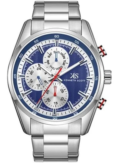 كينيث سكوت ساعة رجالية كينيث سكوت بحركة إبسون ، مينا تناظري وسوار ستانلس ستيل - فضي