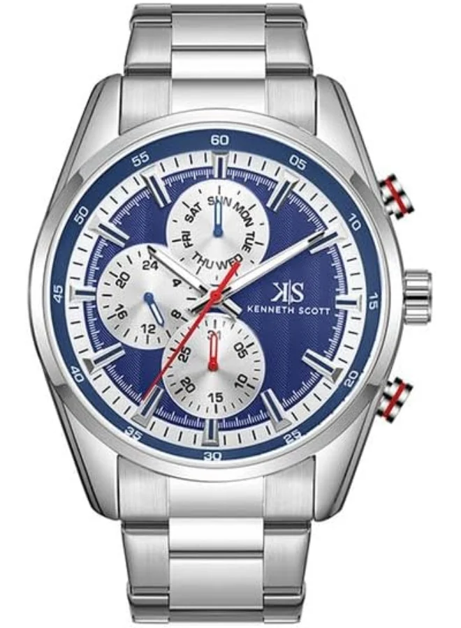 KENNETH SCOTT Kenneth Scott Men's Epson VX9N Movement Watch, Analog Display and Stainless Steel Strap - K24117-SBSN, Silver