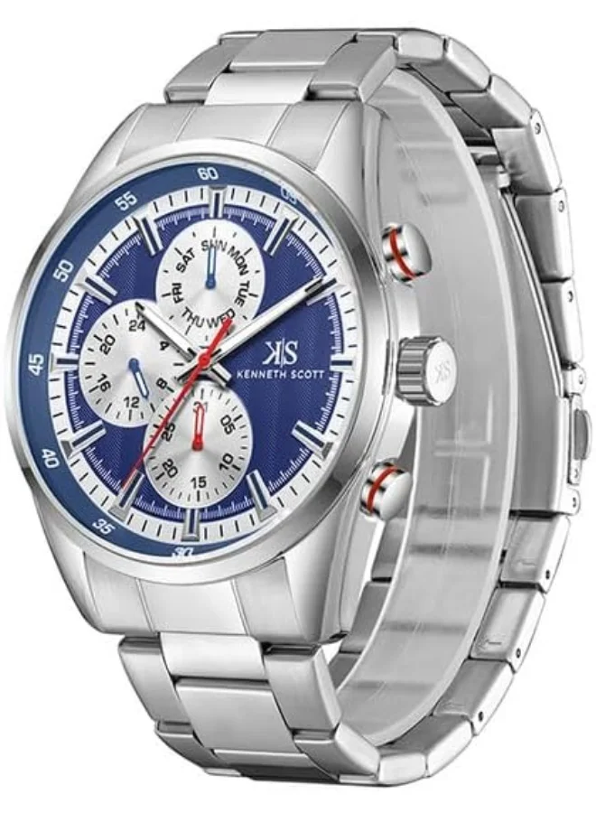 KENNETH SCOTT Kenneth Scott Men's Epson VX9N Movement Watch, Analog Display and Stainless Steel Strap - K24117-SBSN, Silver