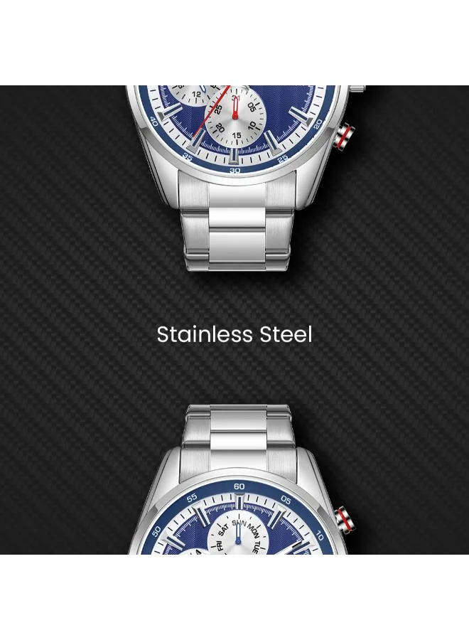 Kenneth Scott Blue Kenneth Scott Men's Epson VX9N Movement Watch, Analog Display and Stainless Steel Strap - K24117-SBSN, Silver for Men | Best Price UAE
