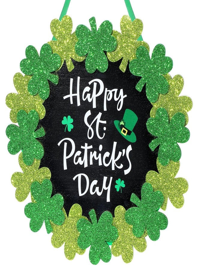 Queekay 12 Inch St Patricks Day Wreath Wood St Patricks Day Decorations Irish Hanging Shamrock Door Decoration St. Patrick's Day Wooden Signs for Front Door Window Home Outdoor Wall Decor - Image 1