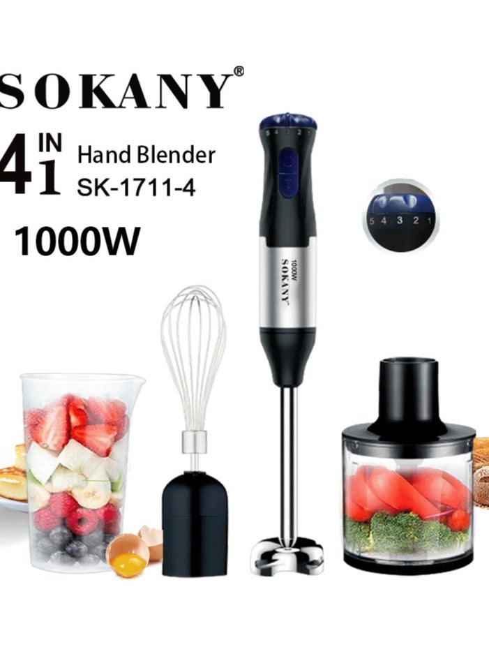 sokany 4 in 1 Hand Blender and Mixer,Chopper,Electric Handheld Blender,1000.0W SK-1711-4  - Image 1