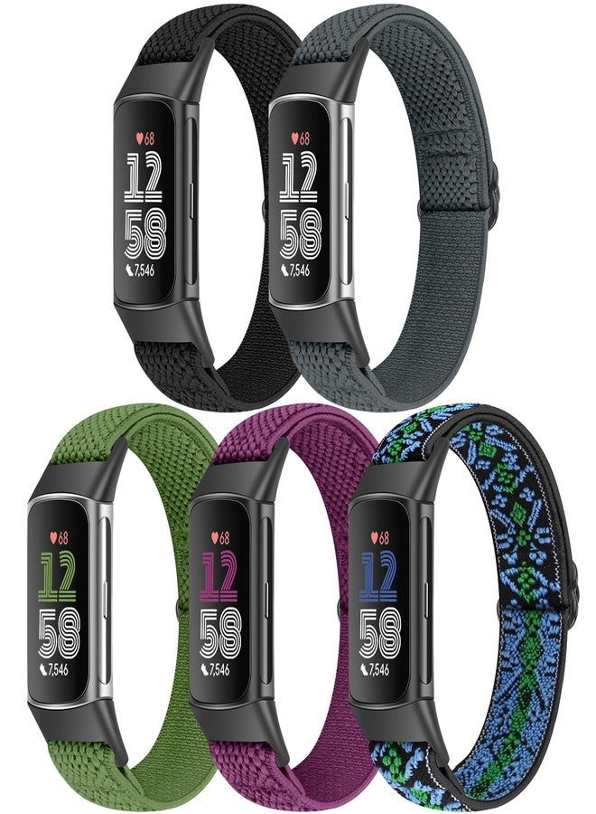 Bcuckood مجموعة من 5 أساور ساعات مرنة من النايلون من Bcuckood، متوافقة مع Fitbit Charge 6/Fitbit Charge 5، سوار معصم رياضي بديل قابل للتعديل وجيد التهوية من النايلون المرن، مناسب للرجال والنساء - Image 1