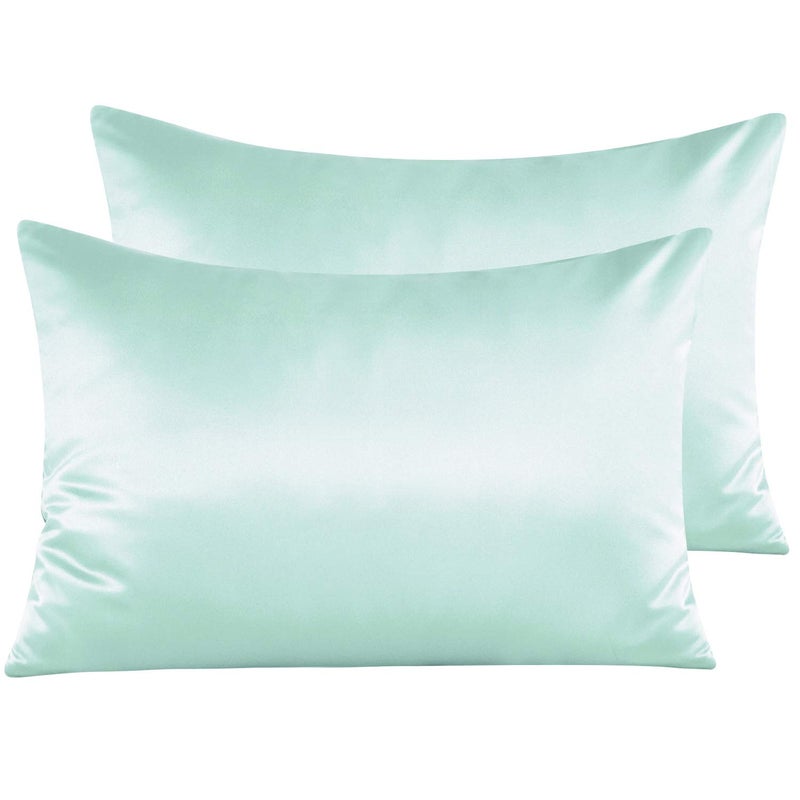 NTBAY Zippered Satin Pillow Cases for Hair and Skin Luxury Queen Hidden Zipper Pillowcases Set of 2 20x30 Inches Cyan