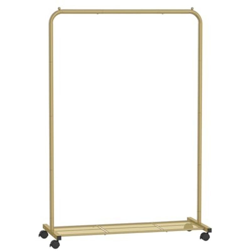 Clothes Rack, Clothes Rod on Wheels, Metal Wardrobe Stand, 91cm Width Mobile Wardrobe, with Shelf, 2 Wheels with Brakes, Load Capacity up to 40kg, Gold Color HSR025A01 - Image 1