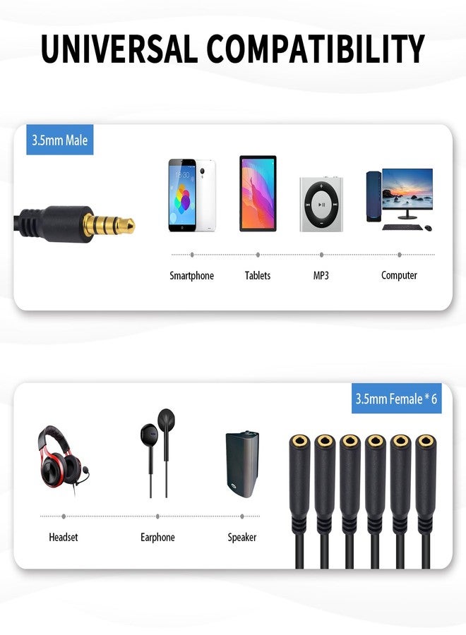 Poyiccot 3.5mm Headphone Splitter, 3.5mm Splitter 1 to 6 Ways 1/8inch TRRS Male to 6 Female Audio Headphone Cord for Earphone, Headset, Laptop, Phone, 1.5ft - Image 5