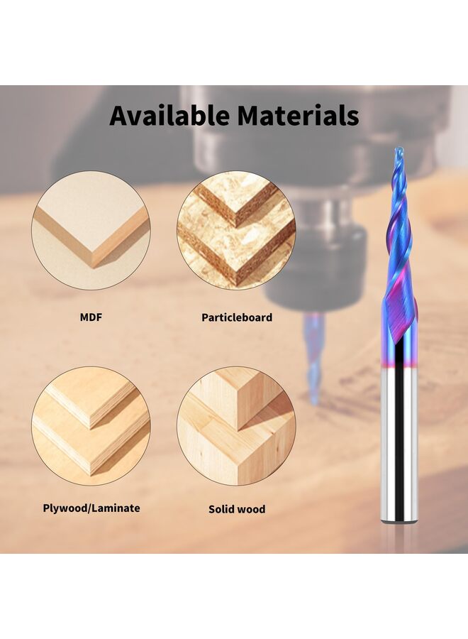 Tapered Ball Nose End Mills End Mills 1/32” Tip Diameter, Nose Router Bit, 1/4'' Dia Shank, 6.3 Degree, Solid Carbide Spiral End Mill, 3D Carving and Engraving, CNC Router Bits - Image 2