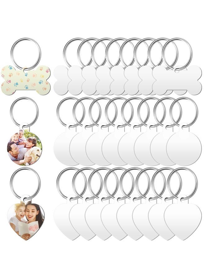 Frienda 24 Pieces Dog Tags Sublimation Dog Tags Blank Bone-Shape Pet Dog Tag Aluminum Double Sided Pet ID Tag with 24 Pieces Key Ring for Dogs and Cats  - Image 1