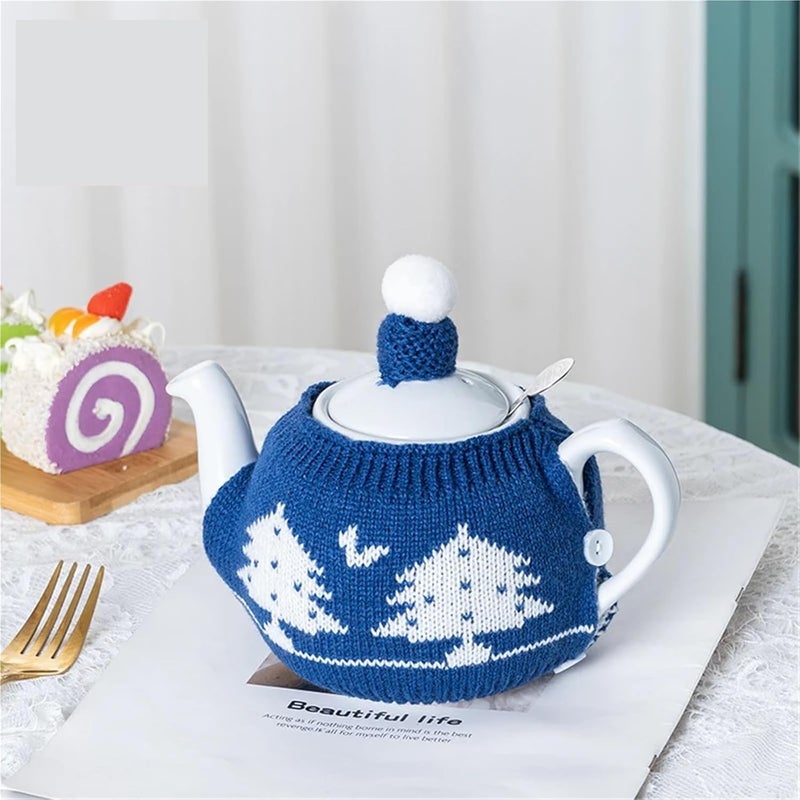 Tea Cozy for Teapot London Pottery Teapot Sweater 80% Handmade Wool Knitted Cover Kettle Cover Kettle Case Creativity Cozy for English Tea Sets(Yellow-Flower) - Image 5