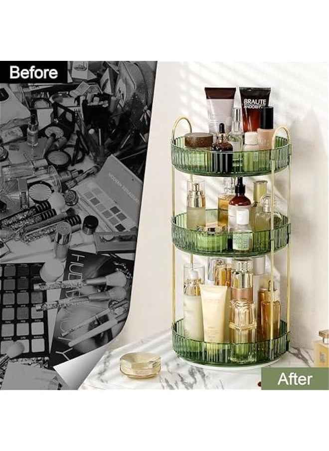 HOOKOR Rotating Makeup Organizer for Vanity 3 Tier, High-Capacity Skincare Clear Make Up Storage Perfume Organizers Cosmetic Dresser Organizer Countertop 360 Spinning (40-09)  - Image 3