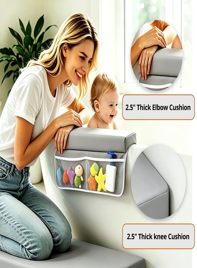 JVEOO Baby Waterproof Vegan Leather Bath Kneeler and Elbow Rest Pad Set, Thickened Non-Slip Memory Foam Knee & Arm Support Bathtub Mat with Toy Organizer for Infant Toddler Bathing - Image 4