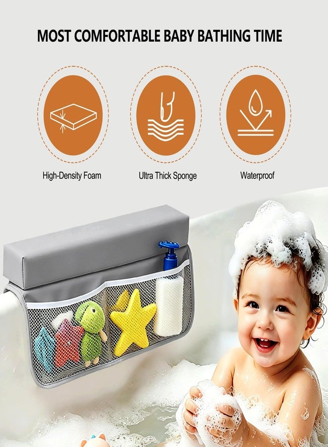 JVEOO Baby Waterproof Vegan Leather Bath Kneeler and Elbow Rest Pad Set, Thickened Non-Slip Memory Foam Knee & Arm Support Bathtub Mat with Toy Organizer for Infant Toddler Bathing - Image 3