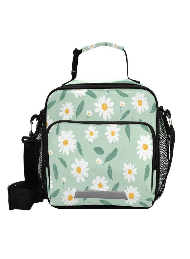 Aslsiy Lunch Bag for Women Daisy Flower Field Mint Green Insulated Lunch Box Handbag with Adjustable Shoulder Strap for Office Picnic Travel - Image 1