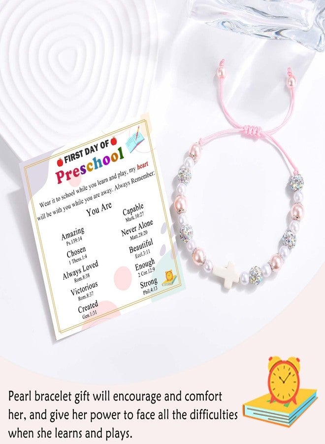 FIEEFX First Day of Preschool Pre K Bracelet Gift Cross Pearl 1st Day of Preschool Prek Back to School Gifts Bracelet for Girls Daughter Granddaughter Niece Sister - Image 3