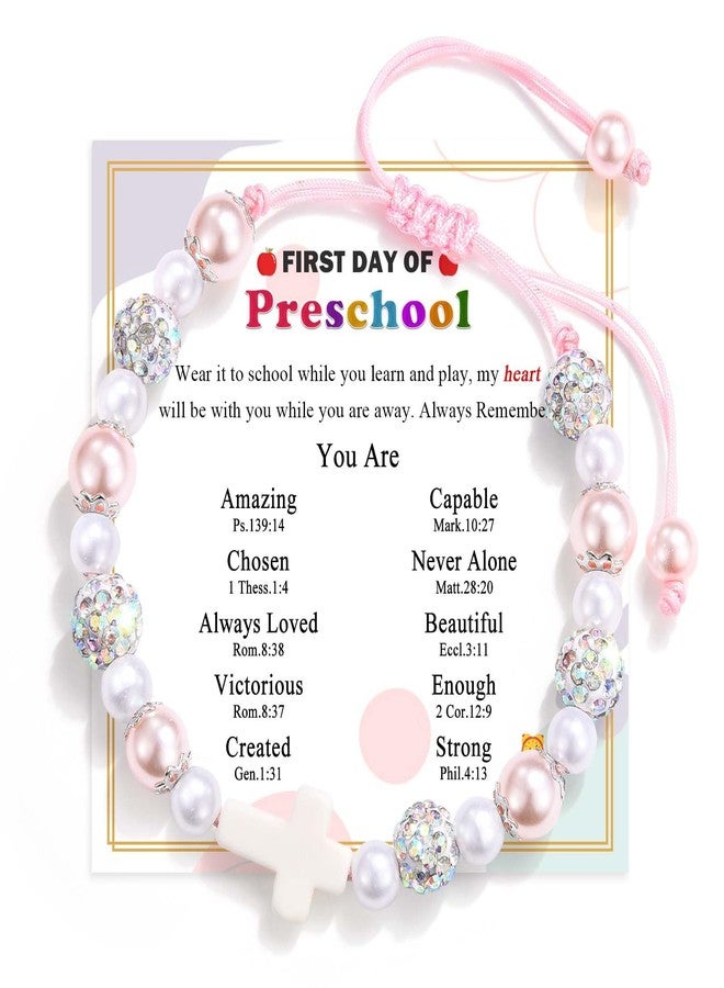 FIEEFX First Day of Preschool Pre K Bracelet Gift Cross Pearl 1st Day of Preschool Prek Back to School Gifts Bracelet for Girls Daughter Granddaughter Niece Sister - Image 1