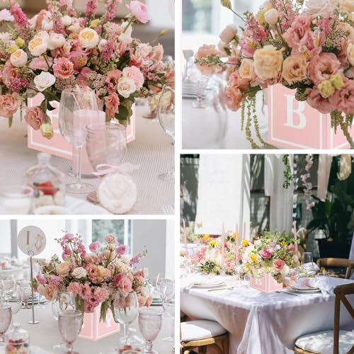 RTHPY 4 Pcs Baby Shower Flower Boxes Table Centerpieces Decoration Pink Baby Block Floral Holder Centerpiece Baby in Bloom Gender Reveal Birthday Party Decors Table Display Its A Girl Its A Boy - Image 5