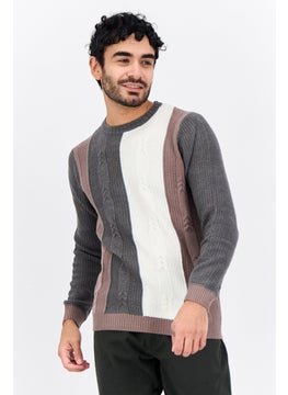 Sorbino Men Crew Neck Colorblock Sweater, Grey  - Image 1