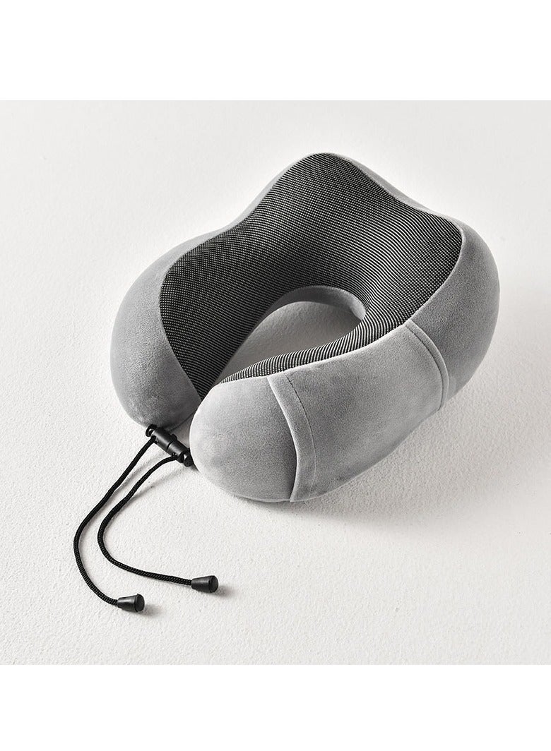 عربست وسادة رقبة على شكل طائرة - وسادة سفر من إسفنج الذاكرة، ناعمة وداعمة للرقبة للسفر والنوم والراحة والسيارة والقطار والاستخدام المنزلي (رمادي) - Image 1