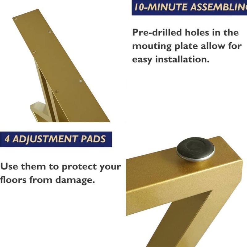 Dcloud Metal Gold Table Legs Heavy Duty Square Iron Metal Desk Legs Set of 2 28 Height 17 Wide Furniture LegsDining Table LegsIndustrial Table LegsOnly Legs Gold - Image 4