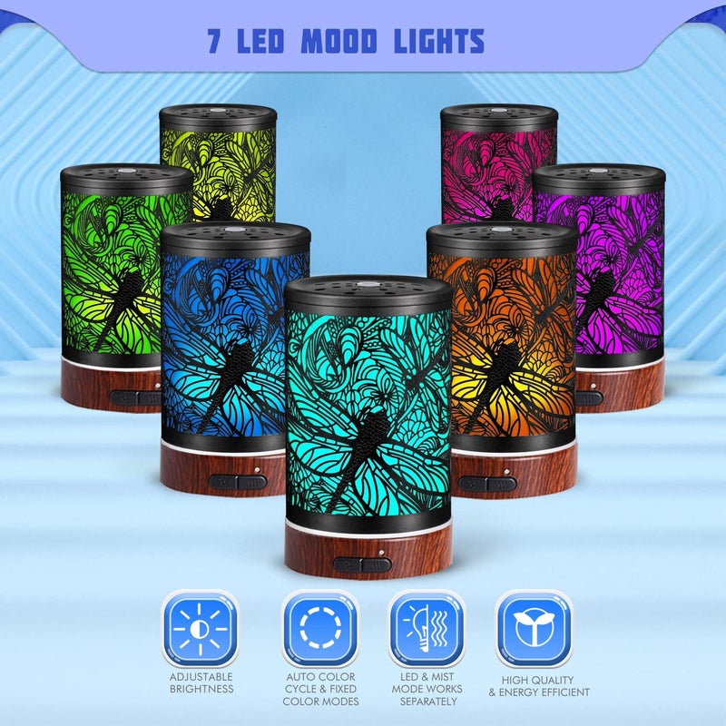 Kobodon Essential Oils Diffuser with Dragonfly Design - Aromatherapy Cool Mist Humidifier with 7 Color Lights and Auto Shut Off - Image 3
