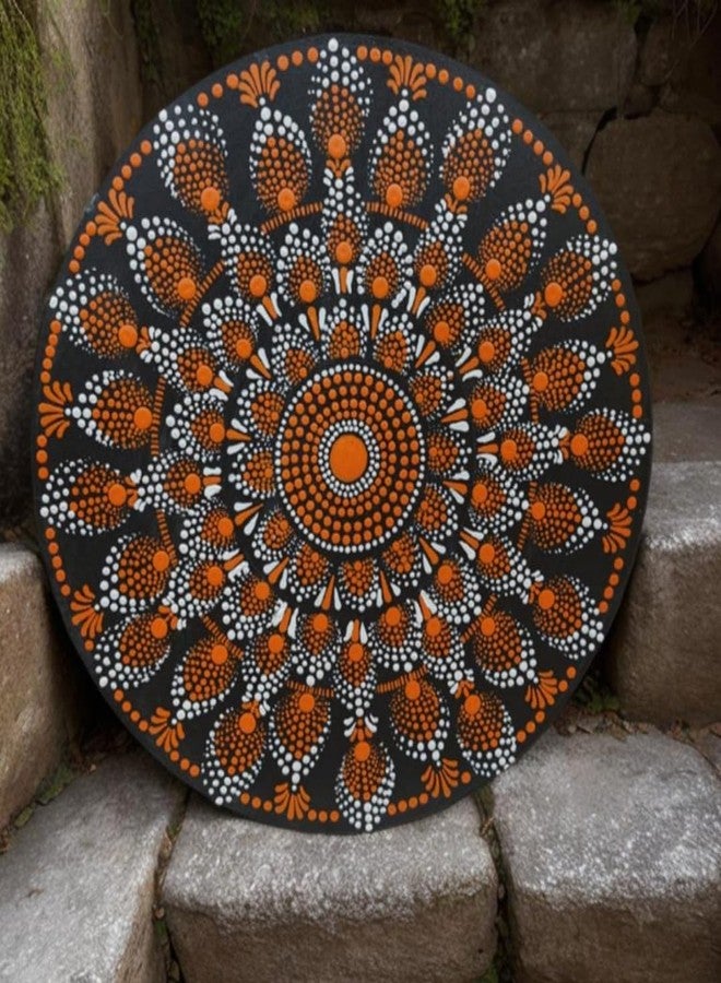 Mandala Handcrafted Dot Art Mandala Wall Decor, Round Decorative Plate, Black with Turquoise, Yellow and Red Design, 30 cm Handmade Dot Mandala Wall Plate Round Wooden Decorative Art