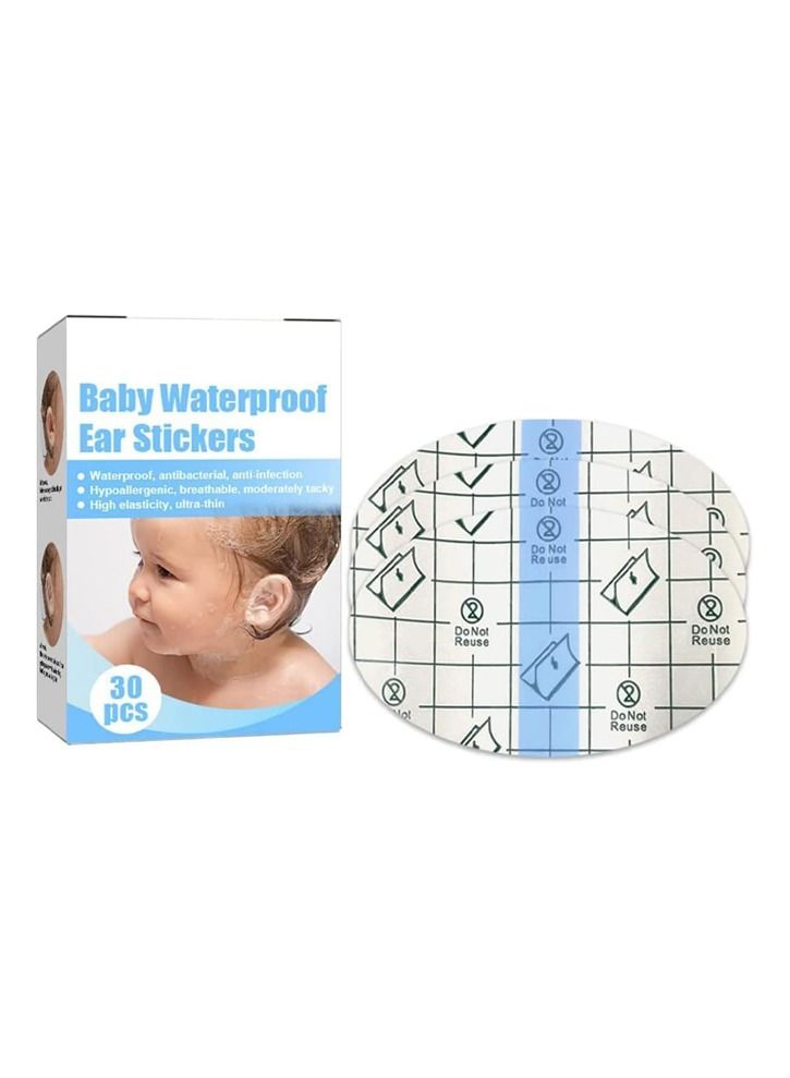 ياميم 30 قطعة من لاصقات الأذن المقاومة للماء للأطفال للاستحمام للاستعمال مرة واحدة وغطاء حماية الأذن للسباحة والرياضات المائية وملصقات الأذن المقاومة للماء للأطفال ، - Image 3