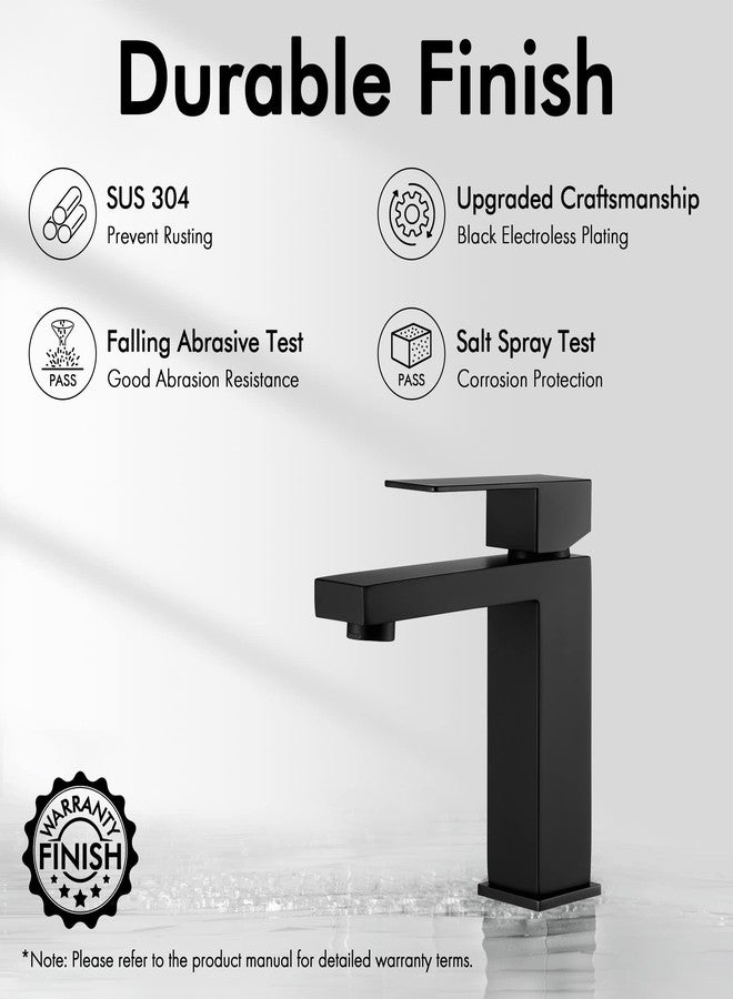 KES Black Bathroom Faucet & Bathroom Sink Drain with Overflow, cUPC Certified Vanity Single Hole Faucet with Pop Up Drain Stopper Rustproof Matte Black, L3156ALFF12-BK-C3 - Image 2