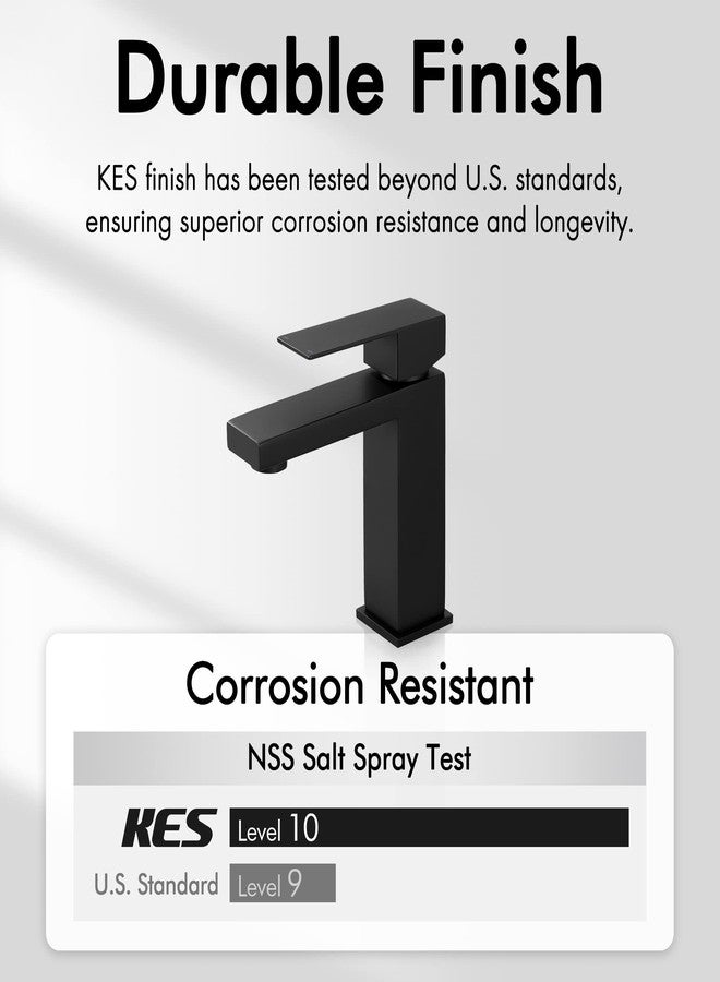 KES Black Bathroom Faucet & Bathroom Sink Drain with Overflow, cUPC Certified Vanity Single Hole Faucet with Pop Up Drain Stopper Rustproof Matte Black, L3156ALFF12-BK-C3 - Image 3