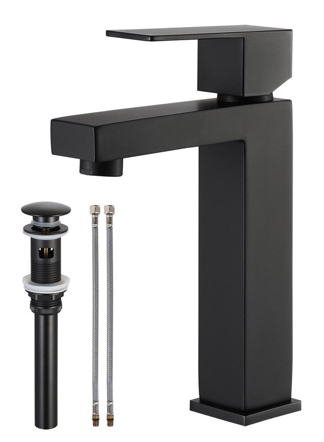KES Black Bathroom Faucet & Bathroom Sink Drain with Overflow, cUPC Certified Vanity Single Hole Faucet with Pop Up Drain Stopper Rustproof Matte Black, L3156ALFF12-BK-C3 - Image 1