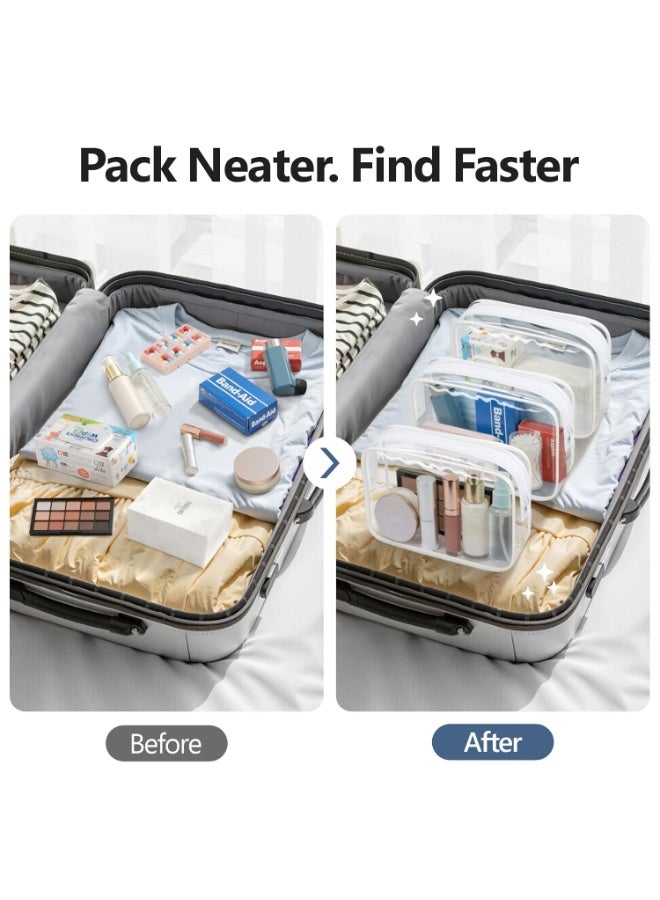 PACKISM TSA Approved Toiletry Bag - Clear Makeup Bag 3 Pack Medium, Quart Size Bag Travel Makeup Cosmetic Pouch for Women, Carry on Airport Airline Compliant Bag, White - Image 3